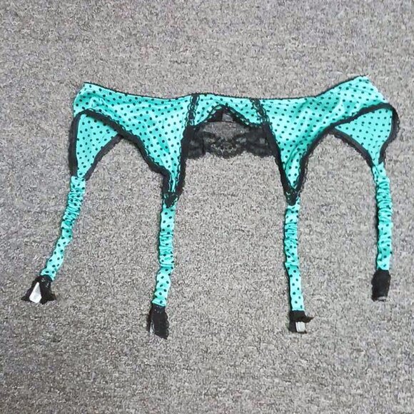 NEW Sybaris Green Black Polka Dot French Silk Garter Belt Late 90s Lingerie - Picture 2 of 3